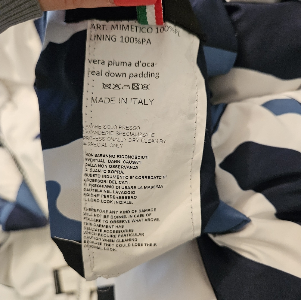 NWT Marco Del Forte Womens Winter Camo Blue Coat with Real Fur. Made in Italy - Picture 11 of 16